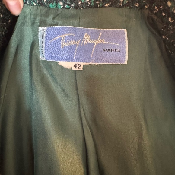 Vintage Thierry Mugler Green Tweed Wool Jacket Size 42 - Picture 4 of 12